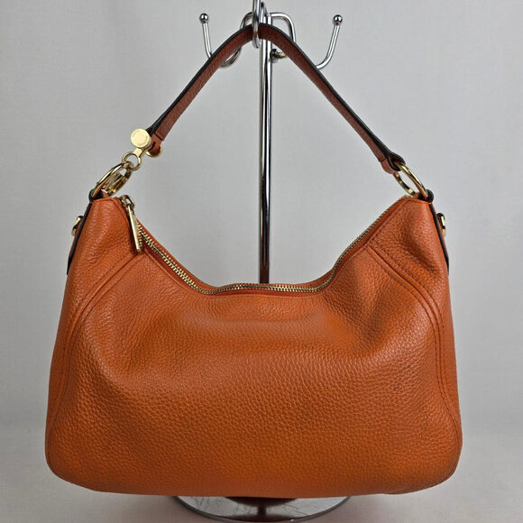 Michael Kors Orange Pebbled Leather Zippered Small Shoulder Bag - Picture 5 of 14